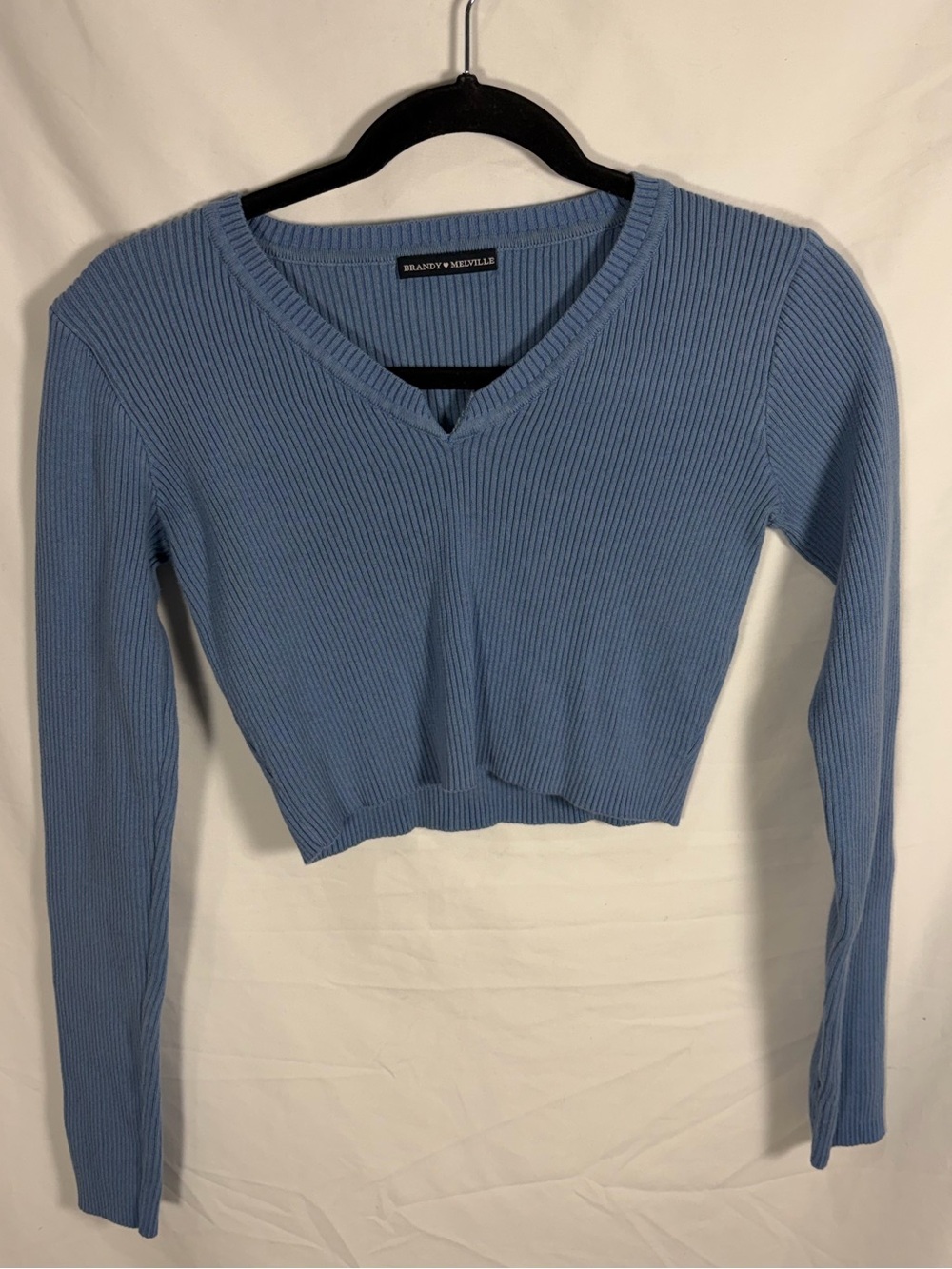 Brandy Melville Light Blue Ribbed V-Neck Crop Sweater OS